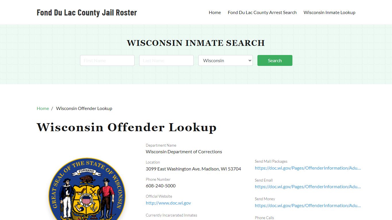 Wisconsin Inmate Search, Jail Rosters - Fond Du Lac County Jail