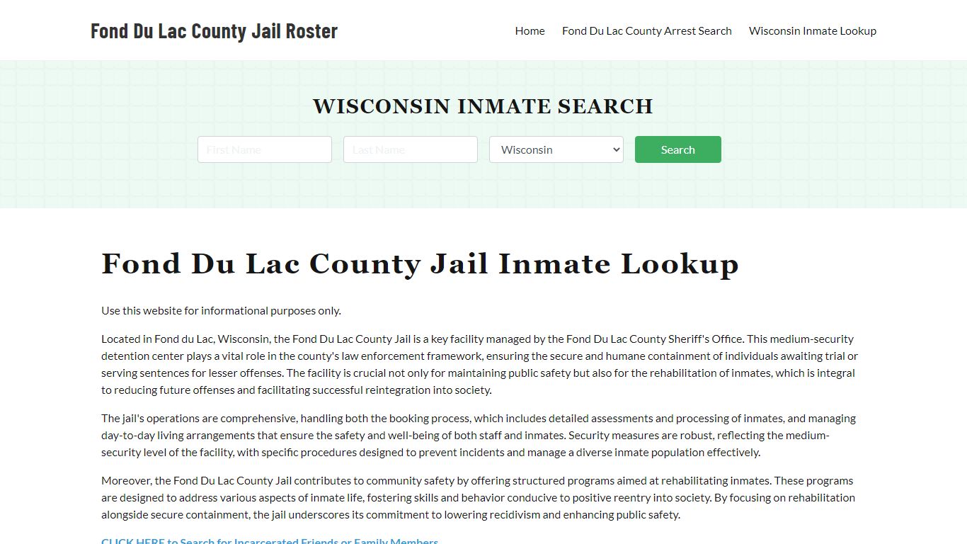 Fond Du Lac County Jail Roster Lookup, WI, Inmate Search