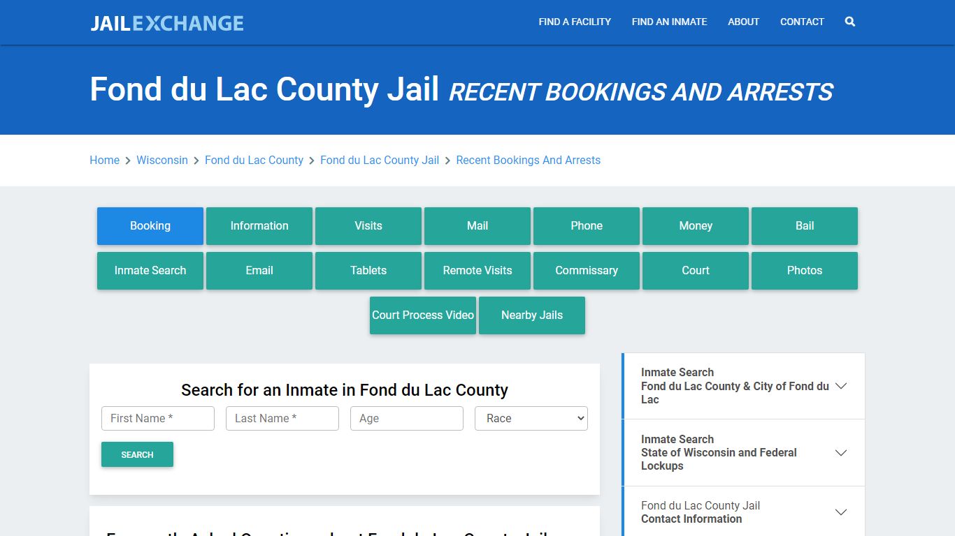 Fond du Lac County Jail Recent Bookings And Arrests